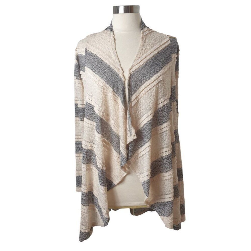 Women's Open Front Striped Cardigan S Waterfall Design Oversized Boho Coastal